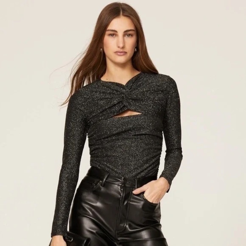 All Saints Caelum Metallic Black Long Sleeve Top